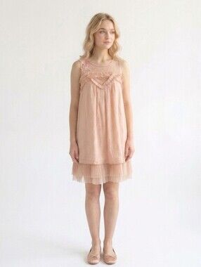 Ryu Cotton Silk Mesh Overlay Balletcore Tiered Dress - Medium